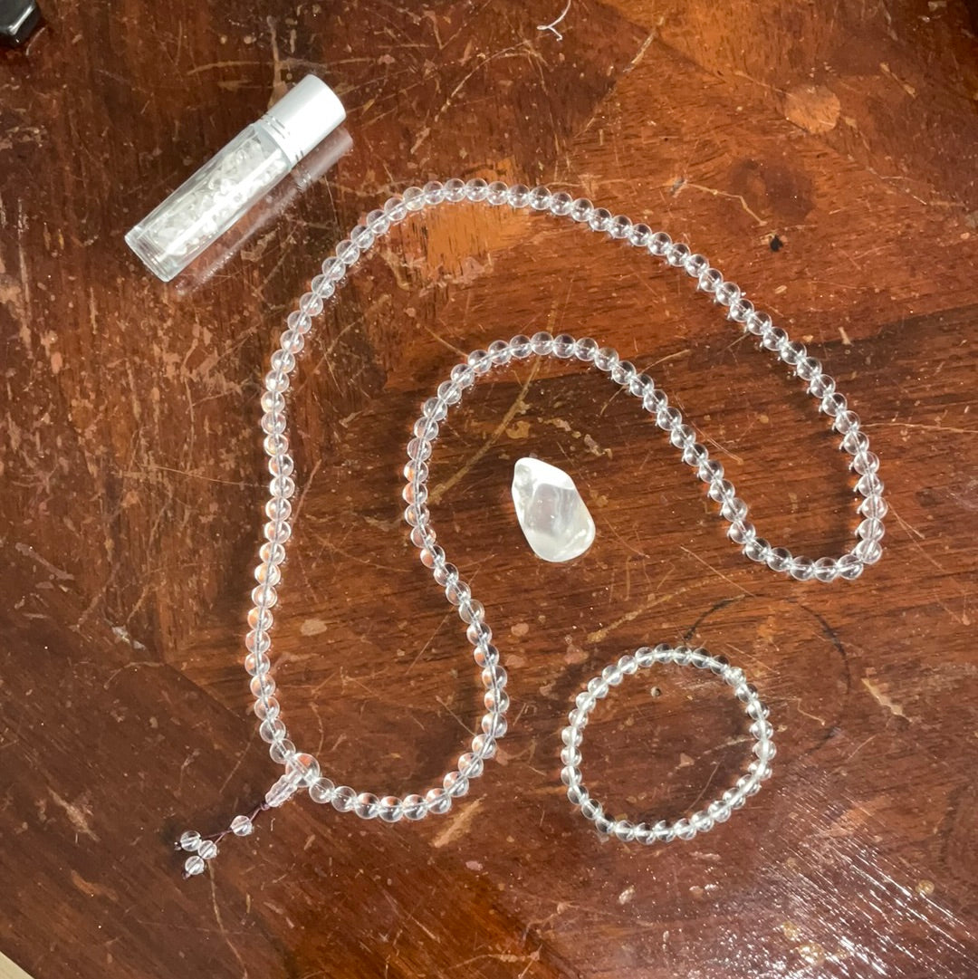 Conjunto Mala para meditación cristal de cuarzo